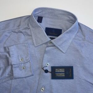 NEW David Donahue Dress Shirt 15.5 34/35 Trim Blue Barrel Cuff Cotton Textured